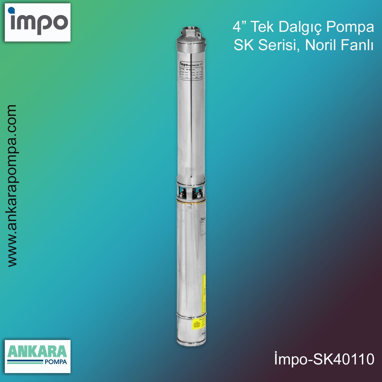 İmpo SK 401/10 Derin Kuyu Dalgıç Pompa Motorlu 0.5 Hp 66 mss 1.8 m³/h - Krom Başlıklı