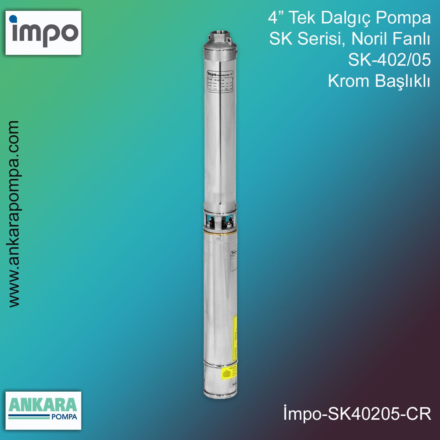 İmpo SK 402/05 Derin Kuyu Dalgıç Pompa Motorlu 0,5 Hp 36 mss 3 m³/h - Krom Başlıklı