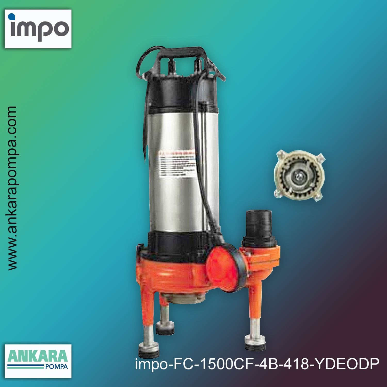 İmpo FC-1500CF Tip - 2 Hp-220V Gücünde, 4-18 mss, Çıkış 2'', İthal, 4 Bıçaklı, Yüksek Debili, Ekonomik Öğütücülü Drenaj Pompası