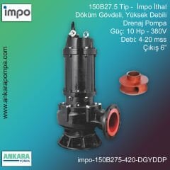 İmpo 150B27.5 Tip - 10 Hp-380V Gücünde, 4-20 mss, Çıkış 6'', İthal, Döküm Gövdeli, Yüksek Debili, Drenaj Pompası  (2.900d/d)