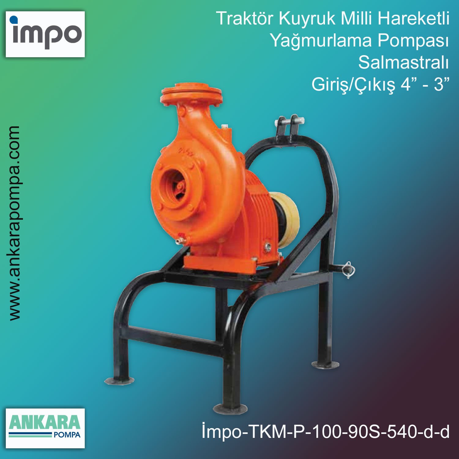 İmpo TKM P-100-90S Traktör Kuyruk Milli Hareketli Yağmurlama Pompası (Salmastralı)-540 d/d