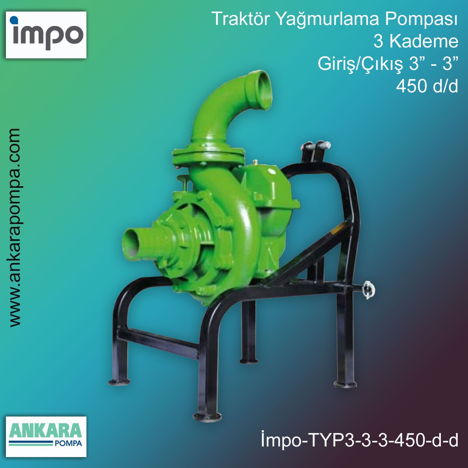 İmpo TYP3-3-3 Traktör Yağmurlama Pompası, 3 Kademe, Giriş 3''-Çıkış 3'', 450 d/d