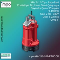 İmpo KBV 2-1.5 Tip - 2 Hp-380V Gücünde, 5-22 mss, Çıkış 2'', İthal, Düşük Su Seviyesinde Uzun Süreli Çalışmaya Dayanıklı, Drenaj Pompası