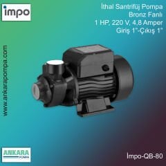 İmpo QB 80 Bronz Fanlı, 1 HP, 220 V, 4,8 Amper Giriş 1”-Çıkış 1” İthal Santrifüj Pompa