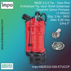 İmpo KBZE 2-2.2 Tip - 3 Hp-380V Gücünde, 6-26 mss, Çıkış 2'', İthal, Endüstriyel Tip, Uzun Süreli Çalışmaya Dayanıklı, Çamur Pompası