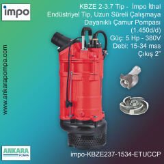 İmpo KBZE 2-3.7 Tip - 5 Hp-380V Gücünde, 15-35 mss, Çıkış 2'', İthal, Endüstriyel Tip, Uzun Süreli Çalışmaya Dayanıklı, Çamur Pompası