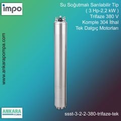 Su Soğutmalı Sarılabilir Tip ( 3 HP - 2,2 KW ) Trifaze 380 V Komple 304 İthal Tek Dalgıç Motorları