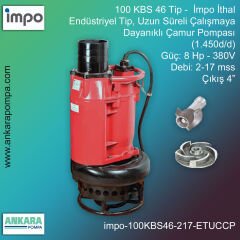 İmpo 100 KBS 46 Tip - 8 Hp-380V Gücünde, 2-17 mss, Çıkış 4'', İthal, Endüstriyel Tip, Uzun Süreli Çalışmaya Dayanıklı Çamur Pompası (1.450d/d)