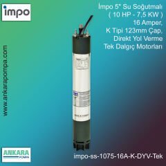 İmpo 5'' Su Soğutmalı ( 10 HP - 7,5 KW ) 16 Amper, K Tipi 123mm Çap,  Direkt Yol Verme Tek Dalgıç Motorları