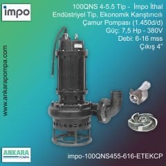 İmpo 100QNS 4-5.5 Tip - 7,5 Hp-380V Gücünde, 6-16 mss, Çıkış 4'', İthal, Endüstriyel Tip, Ekonomik Karıştırıcılı Çamur Pompası (1.450d/d)