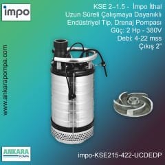 İmpo KSE 2–1.5 Tip - 2 Hp-380V Gücünde, 4-22 mss, Çıkış 2'', İthal, Uzun Süreli Çalışmaya Dayanıklı, Endüstriyel Tip, Drenaj Çamur Pompası