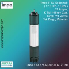 İmpo 6'' Su Soğutmalı ( 17,5 HP - 13 KW ) 29 Amper, K Tipi 145mm Çap,  Direkt Yol Verme Tek Dalgıç Motorları
