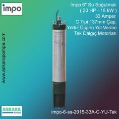 İmpo 6'' Su Soğutmalı ( 20 HP - 15 KW ) 29 Amper, C Tipi 137mm Çap,  Yıldız Üçgen Yol Verme Tek Dalgıç Motorları