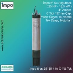 İmpo 6'' Su Soğutmalı ( 25 HP - 18,5 KW ) 41 Amper, C Tipi 137mm Çap,  Yıldız Üçgen Yol Verme Tek Dalgıç Motorları