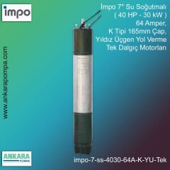İmpo 7'' Su Soğutmalı ( 40 HP - 30 KW ) 64 Amper, K Tipi 165mm Çap,  Yıldız Üçgen Yol Verme Tek Dalgıç Motorları