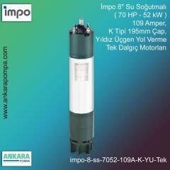 İmpo 8'' Su Soğutmalı ( 70 HP - 52 KW ) 109 Amper, K Tipi 195mm Çap,  Yıldız Üçgen Yol Verme Tek Dalgıç Motorları
