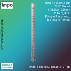 İmpo SS 519/33 Tip 5''-6'' Model (18,5kW- 25Hp ) 2 1/2'' Çıkış, Komple Paslanmaz Tek Dalgıç Pompa