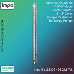 İmpo SS 523/05 Tip 4''-5''-6'' Model (4kW- 5,5Hp ) 2 1/2'' Çıkış, Komple Paslanmaz Tek Dalgıç Pompa