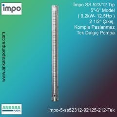 İmpo SS 523/12 Tip 5''-6'' Model (9,2kW- 12,5Hp ) 2 1/2'' Çıkış, Komple Paslanmaz Tek Dalgıç Pompa