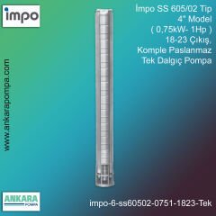 İmpo SS 605/02 Tip 4'' Model (0,75kW- 1Hp ) 18-23 Çıkış, Komple Paslanmaz Tek Dalgıç Pompa