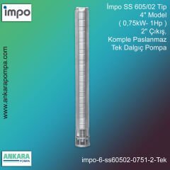 İmpo SS 605/02 Tip 4'' Model (0,75kW- 1Hp ) 2'' Çıkış, Komple Paslanmaz Tek Dalgıç Pompa
