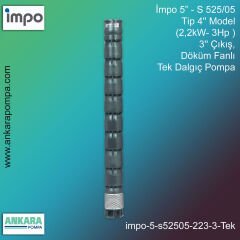 İmpo 5” - S 525/05 Tip 4'' Model (2,2kW- 3Hp ), 3'' Çıkış, Döküm Fanlı Tek Dalgıç Pompa