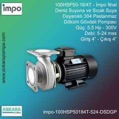 İmpo 100HSP50-18/4T Tip - 5,5 Hp-300V Gücünde, 5-24 mss, Giriş 4''-Çıkış 4'', İthal, Deniz Suyuna ve Sıcak Suya Dayanıklı 304 Paslanmaz Döküm Pompa