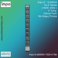 İmpo 6” - S 690/04 Tip 6'' Model (15kW- 20Hp ), 4'' Çıkış, Döküm Fanlı Tek Dalgıç Pompa