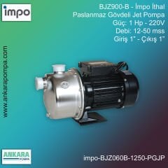 İmpo BJZ900-B Tip - 1 Hp-220V Gücünde, 12-50 mss, Giriş 1''-Çıkış 1'', İthal, Paslanmaz Gövdeli Jet Pompa