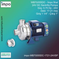 İmpo WB70/055DC Tip - 0,75 Hp-24V Gücünde, 17-21 mss, Giriş 1 1/4''-Çıkış 1'', İthal, SS 24 Volt DC Santrifüj Pompa