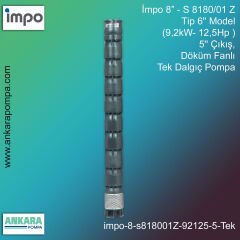İmpo 8” - S 8180/01Z Tip 6'' Model (9,2kW- 12,5Hp ), 5'' Çıkış, Döküm Fanlı Tek Dalgıç Pompa