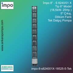 İmpo 8” - S 8240/01X Tip 6'' Model (18,5kW- 25Hp ), 5'' Çıkış, Döküm Fanlı Tek Dalgıç Pompa