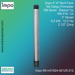 İmpo 5”-6'' - RN 516/24 Tip 5'' Model (9,2kW- 12,5Hp ), 2 1/2'' Çıkış, Noril Fanlı, Tek Dalgıç Pompalar