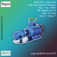 İmpo WCB 75T Tip - 1 Hp-380V Gücünde, Max HM 40, 4,5 mss, Giriş 1''-Çıkış 1'', İthal, Dişli Yağ Transfer Pompası