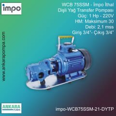 İmpo WCB 75SSM Tip - 1 Hp-220V Gücünde, Max HM 30, 2,1 mss, Giriş 3/4''-Çıkış 3/4'', İthal, Dişli Yağ Transfer Pompası
