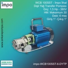 İmpo WCB 100SST Tip - 1,5 Hp-380V Gücünde, Max HM 30, 6 mss, Giriş 1''-Çıkış 1'', İthal, Dişli Yağ Transfer Pompası