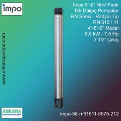 İmpo 5”-6'' - RN 615/11 Tip 4''-5''-6'' Model (5,5kW- 7,5Hp ), 2 1/2'' Çıkış, Noril Fanlı, Tek Dalgıç Pompalar