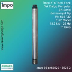 İmpo 5”-6'' - SN 635/20 Tip 5''-6'' Model (18,5kW- 25Hp ), 3'' Çıkış, Noril Fanlı, Tek Dalgıç Pompalar