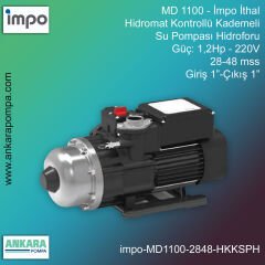 İmpo MD 1100 Tip - 1,2Hp-220V Gücünde, 28-48 mss, Giriş 1''-Çıkış 1'', İthal, Hidromat Kontrollü Kademeli Su Pompası Hidroforu