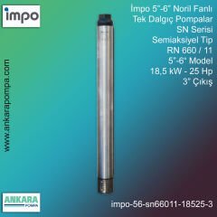 İmpo 5”-6'' - SN 660/11 Tip 5''-6'' Model (18,5kW- 25Hp ), 3'' Çıkış, Noril Fanlı, Tek Dalgıç Pompalar