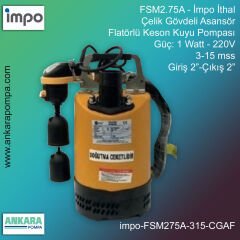 İmpo FSM2.75A Tip - 1 Watt-220V Gücünde, 3-15 mss, Giriş 2''-Çıkış 2'', İthal, Çelik Gövdeli Asansör Flatörlü Keson Kuyu Pompası