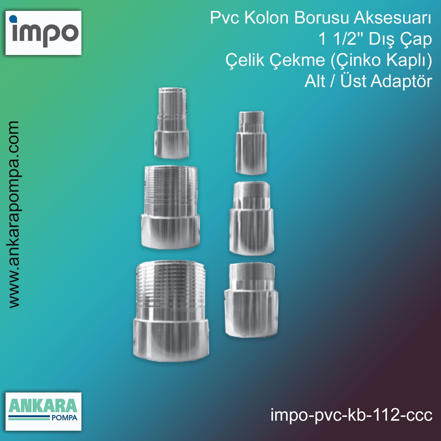 Pvc Kolon Borusu Aksesuarı, 1 1/2'' Dış Çap, Çelik Çekme (Çinko Kaplı), Alt / Üst Adaptör
