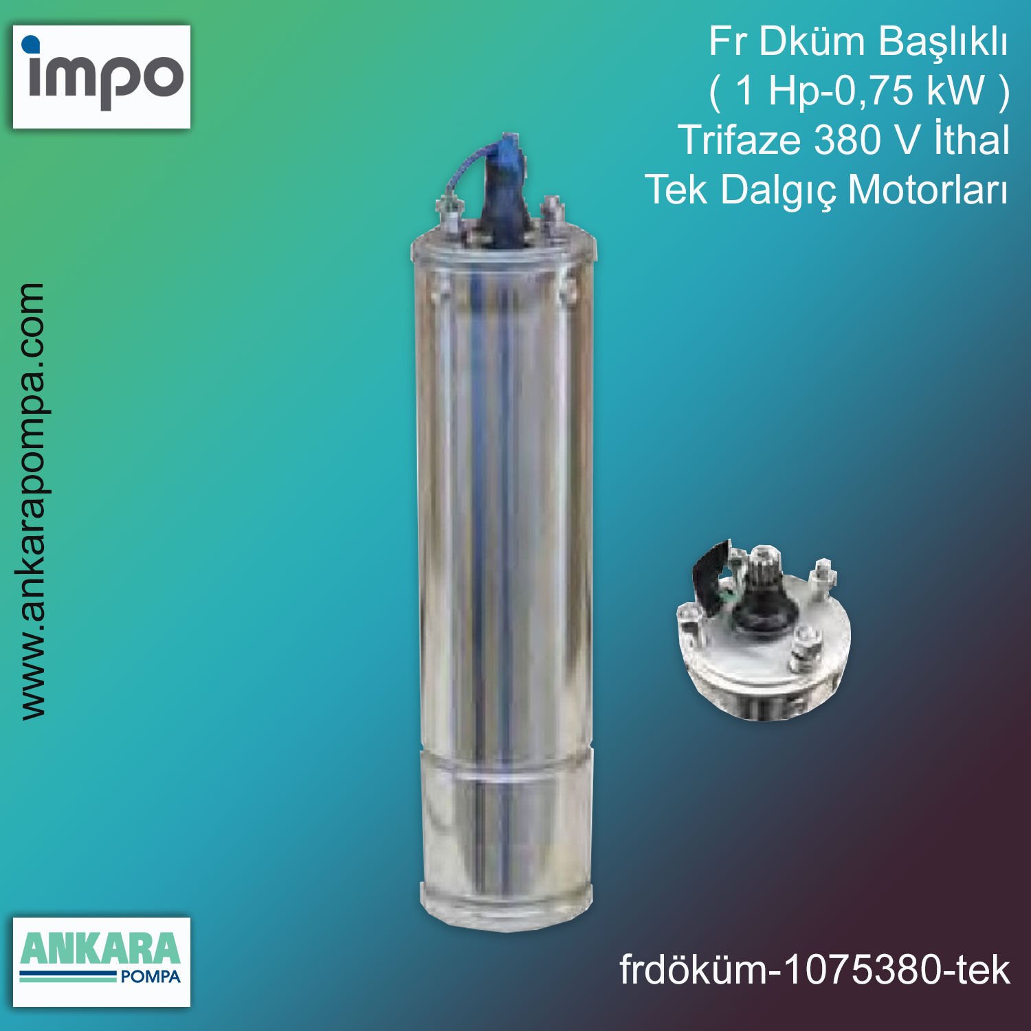 Fr Döküm Başlıklı ( 1 HP - 0,75KW ) Trifaze 380 V İthal Tek Dalgıç Motorları