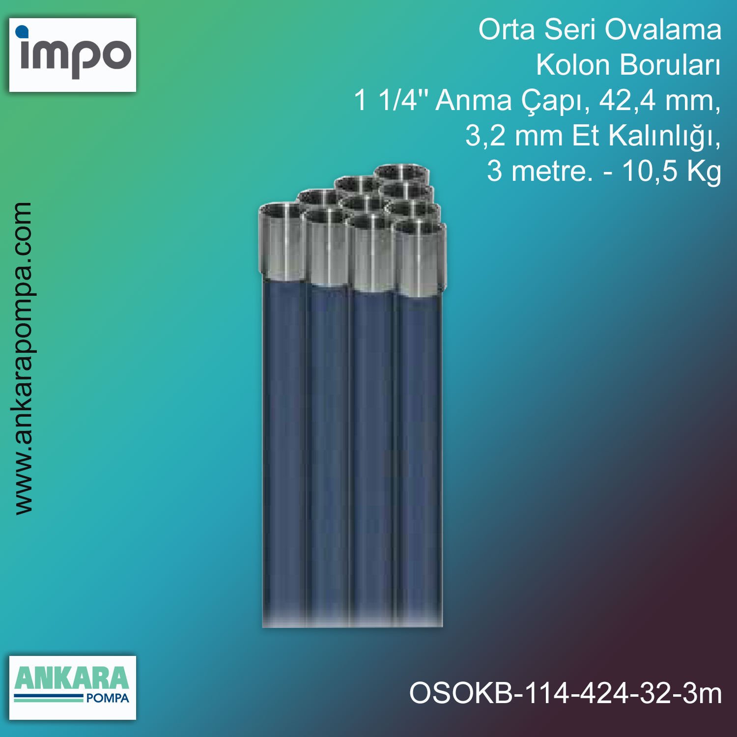 Orta Seri Ovalama Kolon Boruları, 1 1/4''-42,4 mm Anma Çapı, 3,2 mm Et Kalınlığı, 3 metre. - 10,5 Kg