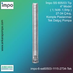 İmpo SS 605/03 Tip 4'' Model (1,1kW- 1,5Hp ) 27-34 Çıkış, Komple Paslanmaz Tek Dalgıç Pompa