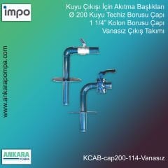 Ø 200 Kuyu Techiz Borusu Çapı, 1 1/4” Kolon Borusu Çapı, Vanasız Çıkış Takımı