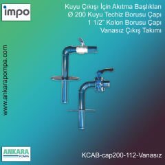 Ø 200 Kuyu Techiz Borusu Çapı, 1 1/2” Kolon Borusu Çapı, Vanasız Çıkış Takımı
