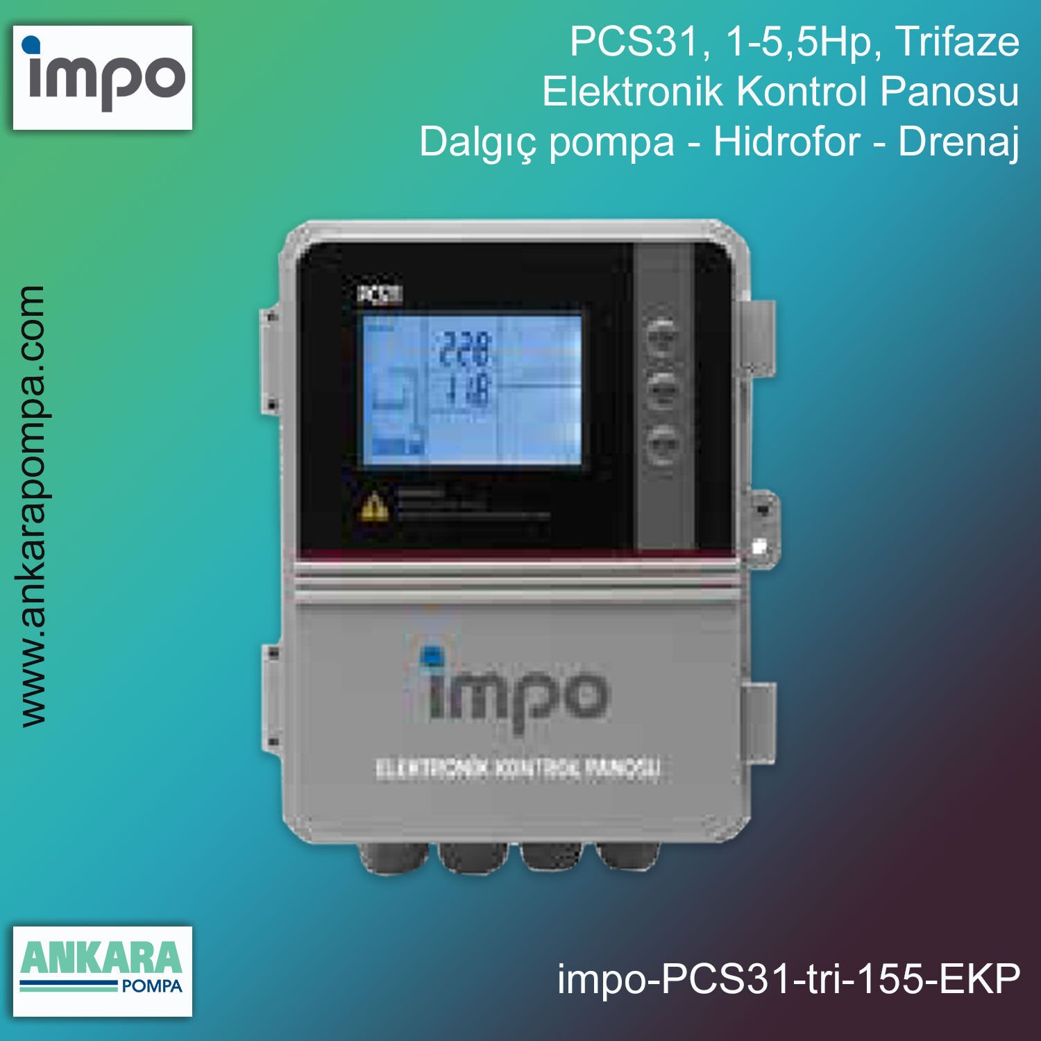 PCS31, 1-5,5Hp, Trifaze, Elektronik Kontrol Panosu, Dalgıç pompa - Hidrofor - Drenaj
