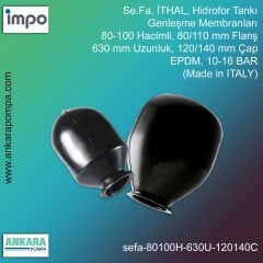 Se.Fa, İTHAL, 80-100 Hacimli, 80/110 mm Flanş, 630 mm Uzunluk, 120/140 mm Çap, EPDM, 10-16 BAR, Hidrofor Tankı Genleşme Membranları