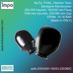 Se.Fa, İTHAL, 200-300 Hacimli, 150/200 mm Flanş, 1000 mm Uzunluk, 230/380 mm Çap, EPDM, 10-16 BAR, Hidrofor Tankı Genleşme Membranları